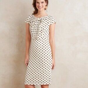 Anthropologie Cream and Black Polka Dot Midi Dress